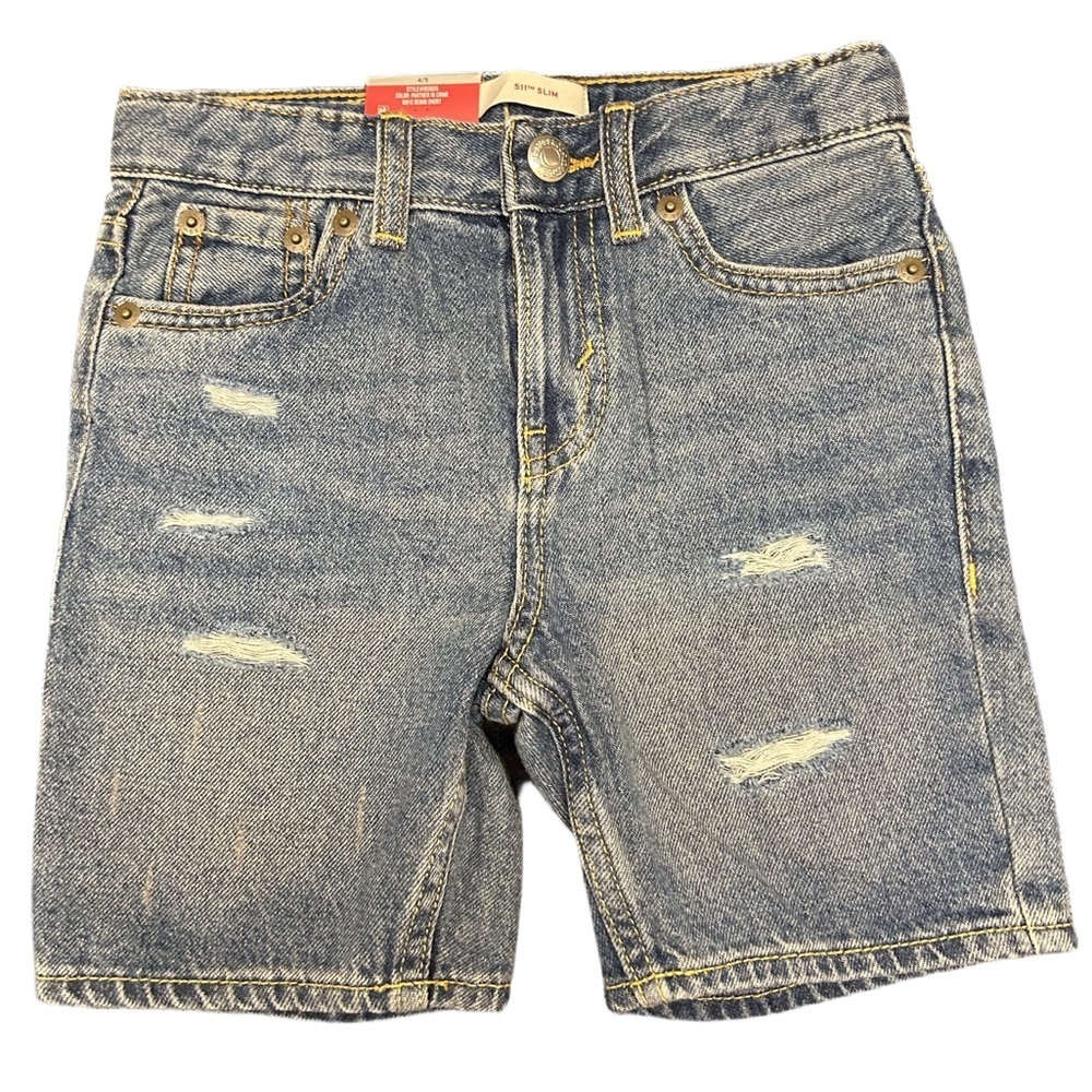 Levi’s boys 511 slim fit adjustable waist distressed denim shorts 4/5 NWT